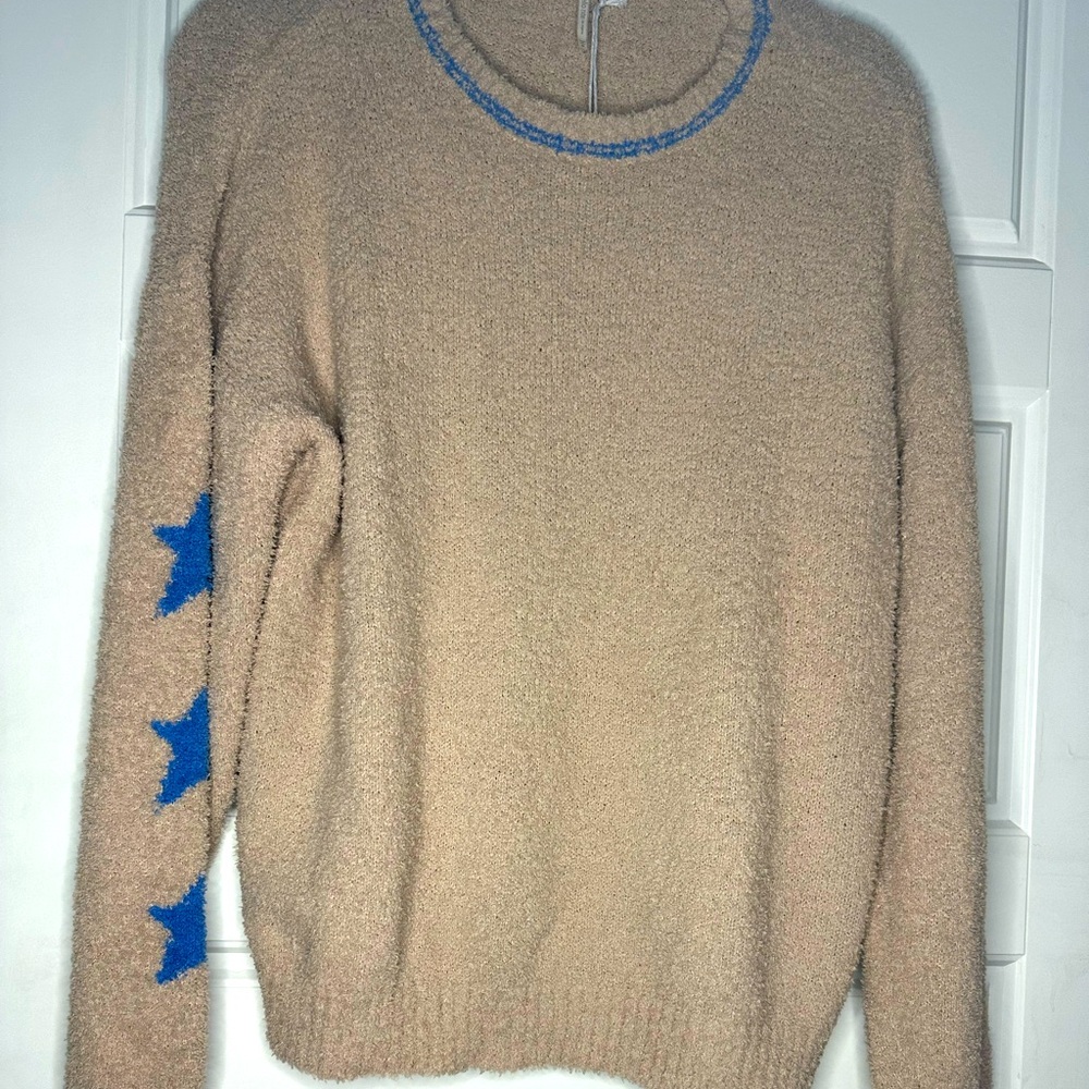 Hello Nite Tan & Blue Cozy Sweater